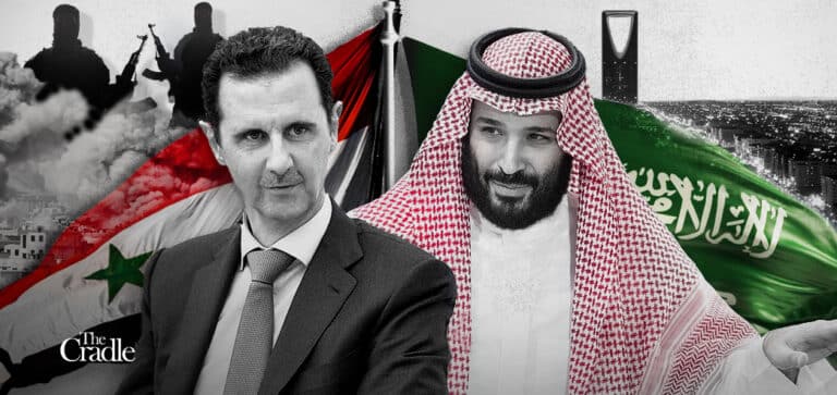 Photo edit of Bashar al-Assad (left) and Mohammed bin Salman Al Saud (MbS, right), leaders of Syria and Saudi Arabia, respectively. Photo: The Cradle.