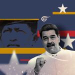 Illustration showing President Maduro with the Venezuelan flag and Hugo Chávez's face in the background. Photo: Al Mayadeen.