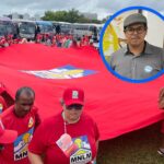 Activists from the MNLM marching in a parade and Gabriel Araújo (top right), the leader of the MNLM. Photo: Kawsachun News.