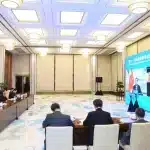 Yang Jiechi attends the 11th BRICS High Representatives Meeting for Security Affairs via video link in Beijing in 2021. Photo: Yin Bogu/Xinhua/Getty Images/File photo.