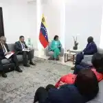 Meeting of Guinea-Bissau delegation lead by Minister Soares Sambú and the Venezuelan Vice President Delcy Rodríguez in Caracas, April 5, 2023. Photo: Venezuela's ministry for foreign affairs.