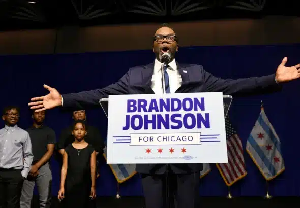 Brandon Johnson has pledged to attack the root causes of crime in the nation’s third-largest city. Photo: Paul Beaty/AP. 