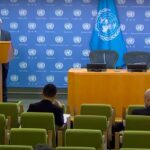 Press conference at the UN between Xu Dezhi of China Global Television Network and the UN spokesperson for Secretary General Farhan Haq. Photo: File photo.