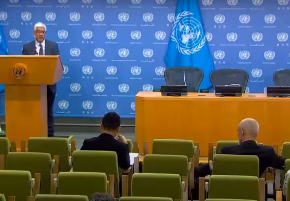 Press conference at the UN between Xu Dezhi of China Global Television Network and the UN spokesperson for Secretary General Farhan Haq. Photo: File photo.