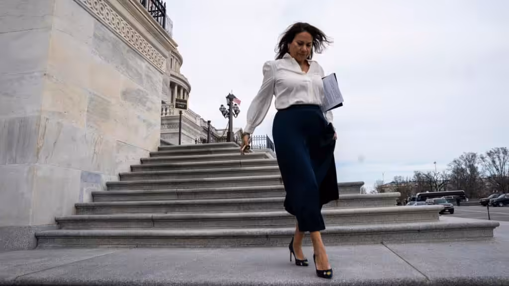 Democratic party representative from Texas, Veronica Escobar, walking down the stairs of the Capitol Building in Washington DC. Photo: Anna Moneymaker/The New York Times/File photo.