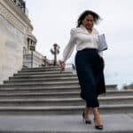 Democratic party representative from Texas, Veronica Escobar, walking down the stairs of the Capitol Building in Washington DC. Photo: Anna Moneymaker/The New York Times/File photo.