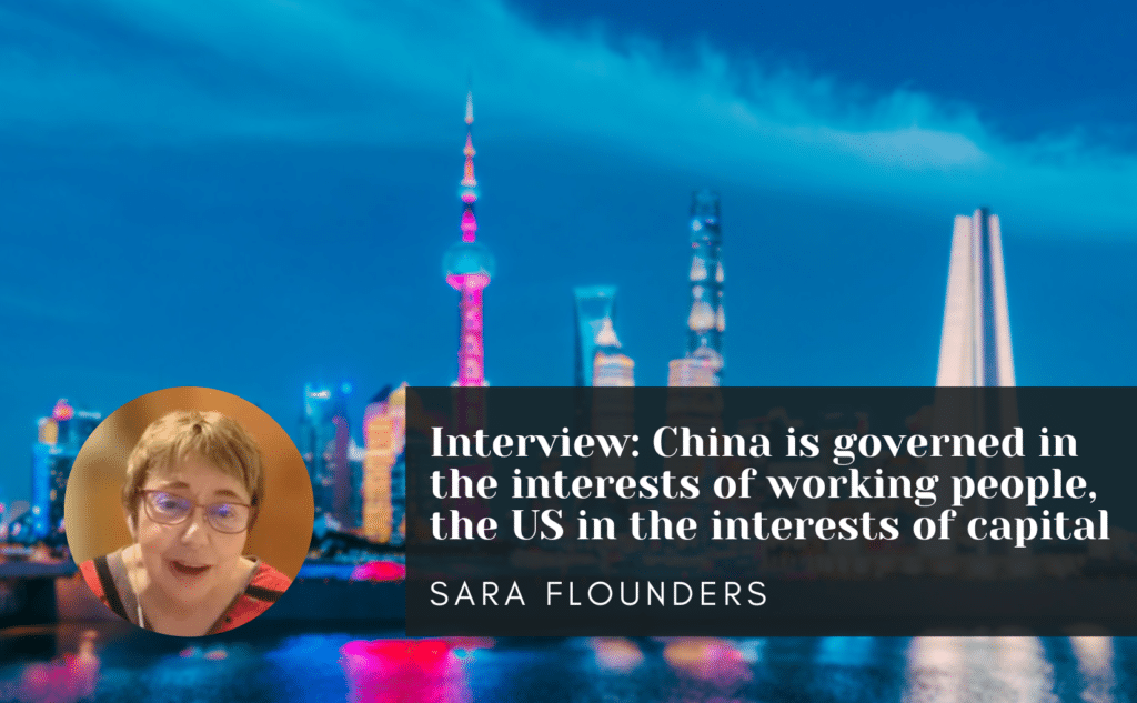 Interview with Sara Flounders. Photo: Global Times.