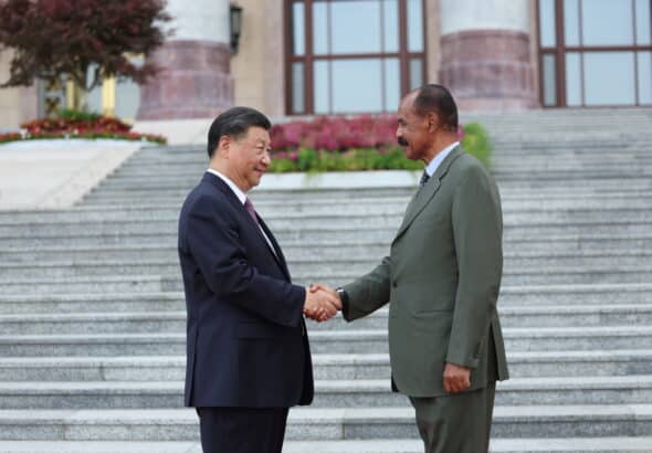 President Xi Jinping holds a welcome ceremony for President Isaias Afwerki of the State of Eritrea at the square outside the east entrance of the Great Hall of the People prior to their talks in Beijing, capital of China, May 15, 2023. Xi held talks with Isaias, who is on a state visit to China, in Beijing on Monday. Photo: Xinhua.