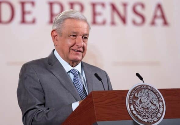 The president of Mexico, Andrés Manuel López Obrador, at his regular morning conference. File photo.