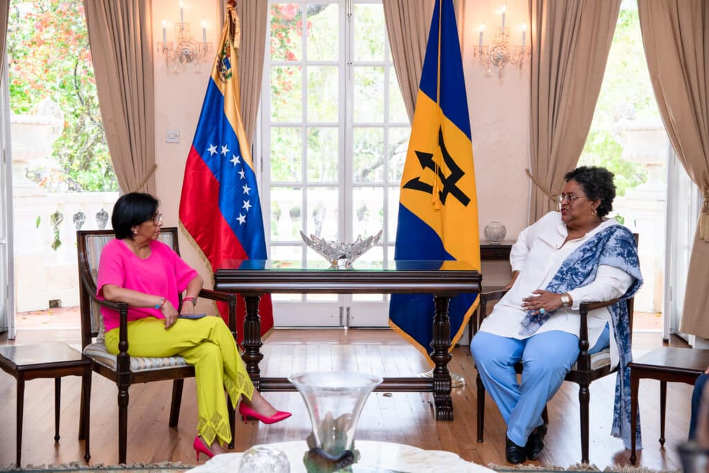 Venezuelan Vice President Delcy Rodríguez and Barbadian Prime Minister Mia Motley in a meeting in Barbados, May 26, 2023. Photo: Twitter/@CancilleriaVE.