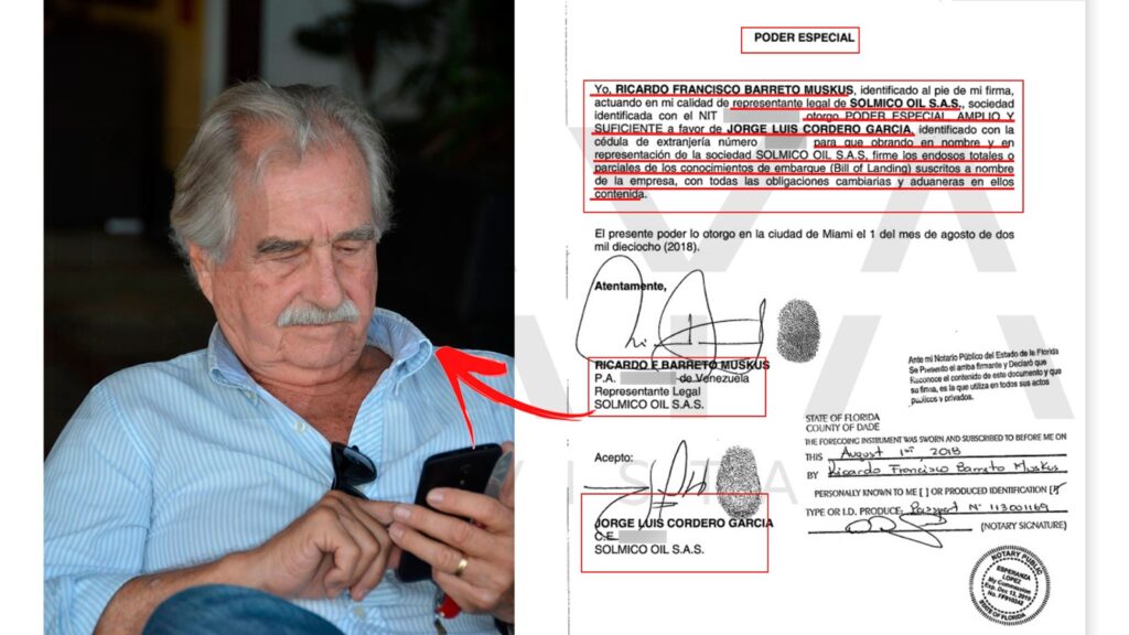 Photo composition of Ricardo Barreto Muskus (left) and evidence implicating Muskus and Jorge Cordero in Operation Gideon (right). Photo: Raya Magazine.