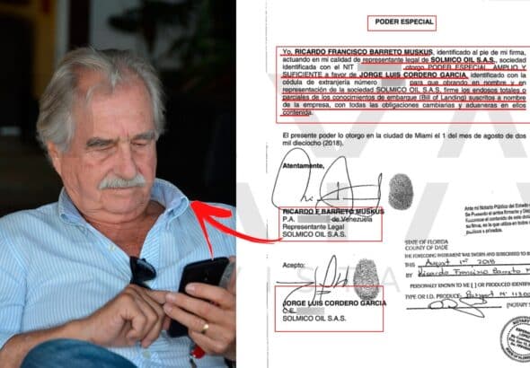 Photo composition of Ricardo Barreto Muskus (left) and evidence implicating Muskus and Jorge Cordero in Operation Gideon (right). Photo: Raya Magazine.