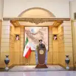 Iranian President Ebrahim Raeisi addresses reporters at Mehrabad airport, Tehran, Iran, early on May 5, 2023 upon return from Syria. Photo: Twitter/@Iran_GOV.