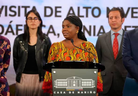 Colombian Vice President Francia Márquez addresses the press about her recent visits to Ethiopia, South Africa, and Kenya. Photo: Vice Presidency of Colombia.