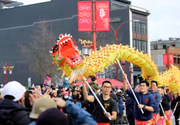 Performers take part in 48th annual Chinatown Spring Festival Parade in Chinatown of Vancouver, British Columbia, Canada on January 22, 2023. Photo by Mert Alper Dervis/Anadolu Agency via Getty Images.