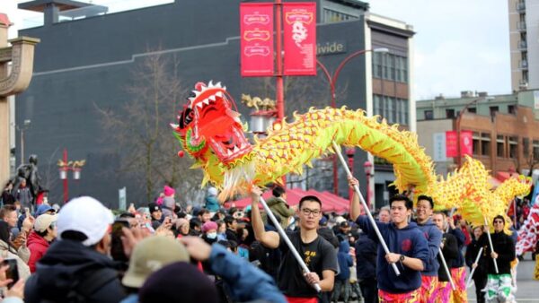 Performers take part in 48th annual Chinatown Spring Festival Parade in Chinatown of Vancouver, British Columbia, Canada on January 22, 2023. Photo by Mert Alper Dervis/Anadolu Agency via Getty Images.