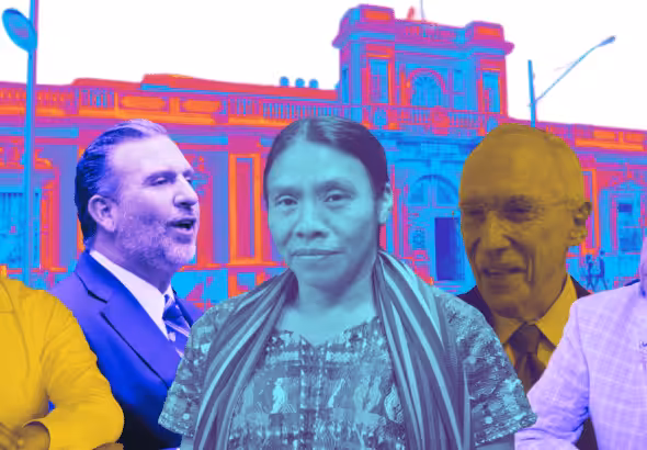 Five candidates excluded from the upcoming Guatemalan elections by lawfare: (from left to right) Juan Francisco Solórzano Foppa, Roberto Arzú, Thelma Cabrera, Edmond Mulet, Aldo Dávila. Photo: Paolina Albani.