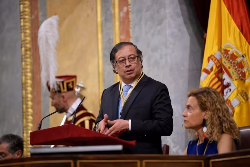Colombian President Gustavo Petro speaks before the Spanish Congress. Photo: RTVE.