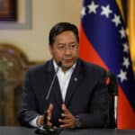 Bolivian President Luis Arce speaking at a high-level meeting in Venezuela, April 20, 2023. Photo: Reuters/Leonardo Fernández Viloria.