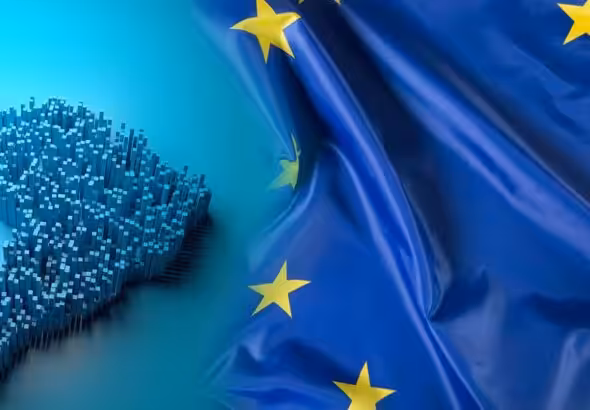 Photo composition with a European Union flag (right) and a computerized silhouette of Latin America (left). Photo: Marco Trade Revista/File photo.