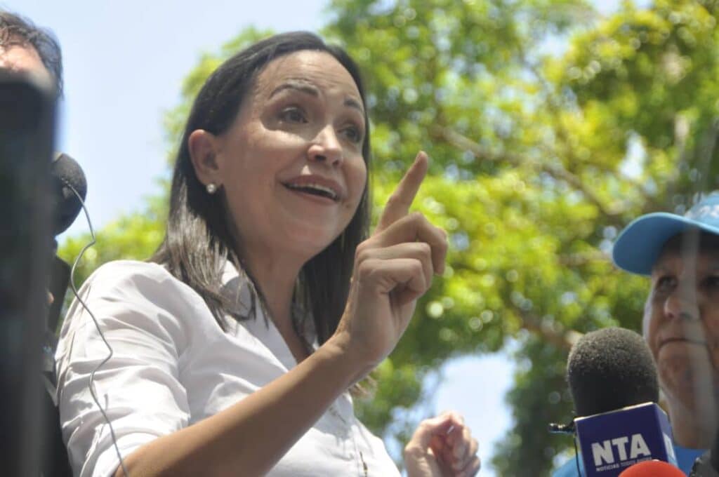 Venezuelan opposition politician Maria Corina Machado issuing statements to the press in Barquisimeto, March 24, 2023. Photo: Notiguaro/File photo.