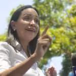 Venezuelan opposition politician Maria Corina Machado issuing statements to the press in Barquisimeto, March 24, 2023. Photo: Notiguaro/File photo.