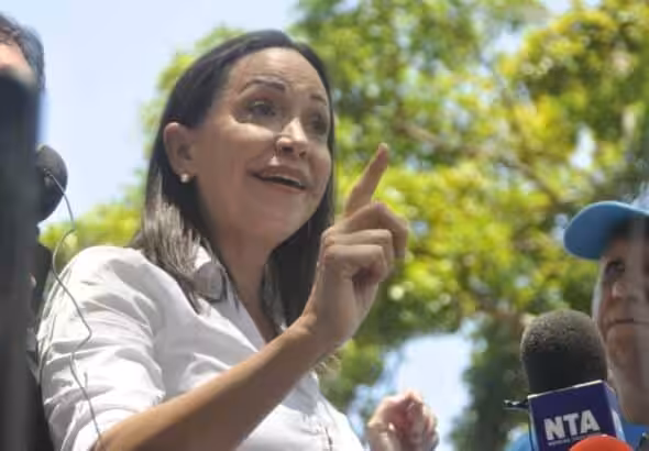 Venezuelan opposition politician Maria Corina Machado issuing statements to the press in Barquisimeto, March 24, 2023. Photo: Notiguaro/File photo.