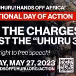 Poster with the details about the international day of action in support of the Uhuru 3. Photo: HandsOffUhuru.