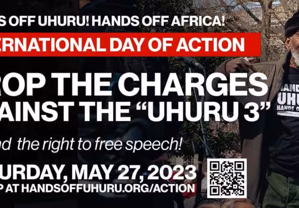 Poster with the details about the international day of action in support of the Uhuru 3. Photo: HandsOffUhuru.