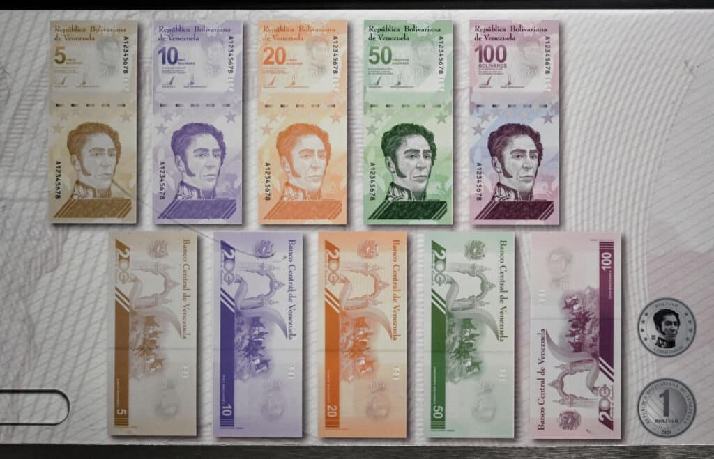 Venezuelan bolĂvar bills. Photo: Yuri CĂłrtez/AFP/Getty Images.