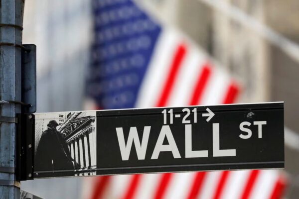 A Wall Street sign outside the New York Stock Exchange. Photo: Reuters.