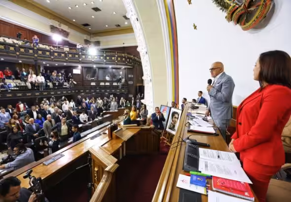 President of Venezuela's National Assembly, PSUV Deputy Jorge Rodriguez, speaking during a plenary on the parliament floor. Photo: Ultimas Noticias/file photo.