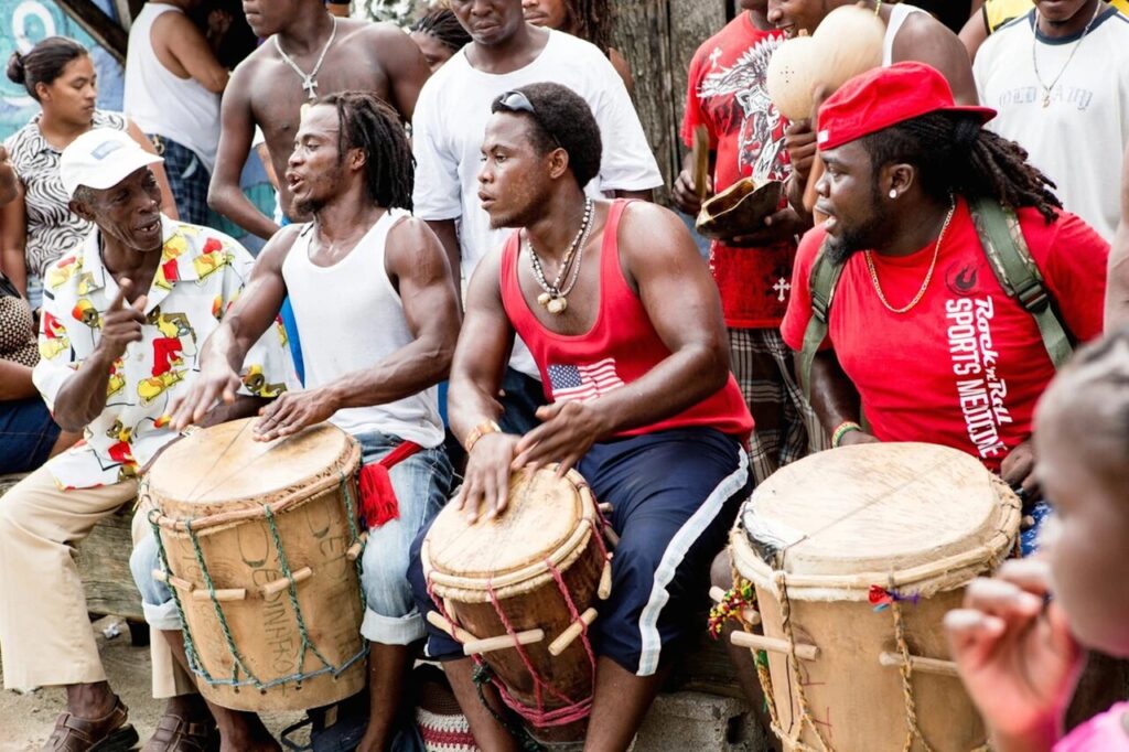 Men playing their handmade drums at a Caribbean Garifuna community event in Sambo Creek, Honduras, March 8, 2015 . Photo: The Pan African Review/File photo.