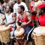 Men playing their handmade drums at a Caribbean Garifuna community event in Sambo Creek, Honduras, March 8, 2015 . Photo: The Pan African Review/File photo.
