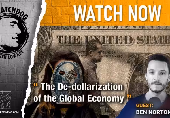 The Watchdog's poster on the show with Ben Norton. Photo: The Watchdog with Lowkey.