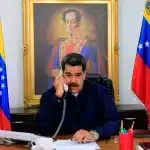 Venezuelan President Nicolas Maduro talking on the telephone from his office in Miraflores Palace, Caracas. Photo: Presidential Press/File photo.