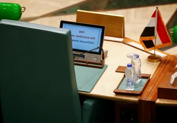 The seat for the Syrian delegate at an Arab League summit in Cairo, Egypt. Photo: Reuters.