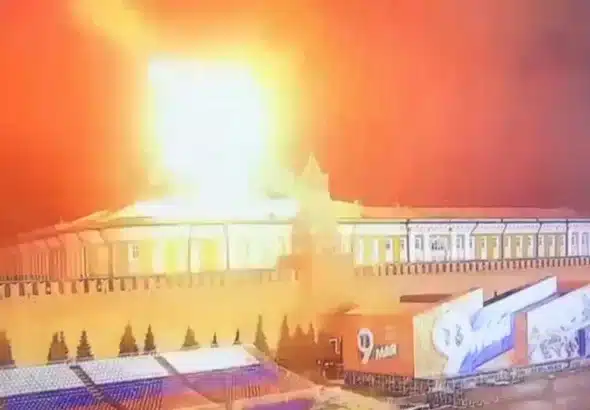 The moment of the explosion of one of the drones over a Kremlin building. Photo: Sky News.
