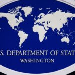 Backdrop for press briefings of US Department of State. Photo: Charles Dharapak/AP/File photo.