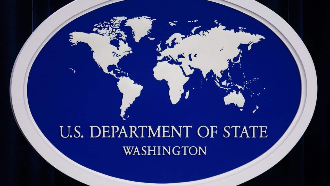 Backdrop for press briefings of US Department of State. Photo: Charles Dharapak/AP/File photo.