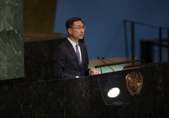 Geng Shuang, China's deputy permanent representative to the United Nations, speaks at the UN General Assembly Emergency Special Session on Ukraine at the UN headquarters in New York, Oct. 12, 2022. Photo: Xinhua/Xie E.