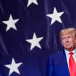 US President Donald Trump in front of the stars of a US flag during a political rally in Columbus, Georgia, on June 10. Photo: Anna Moneymaker/Getty Images/file photo.