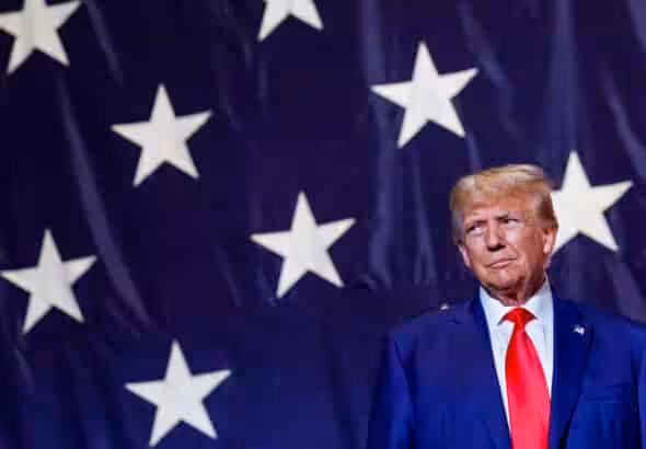 US President Donald Trump in front of the stars of a US flag during a political rally in Columbus, Georgia, on June 10. Photo: Anna Moneymaker/Getty Images/file photo.