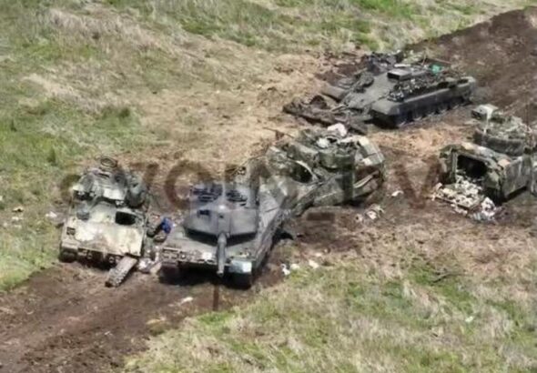 Tanks used by the Ukrainian military, destroyed in the counter-offensive. Photo: Voltaire Network.