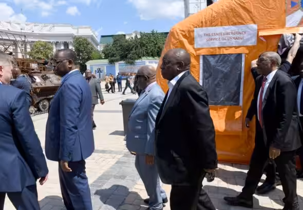 The African peace mission for Ukraine arrives at Nemishaeve railway station, Kiev, June 16, 2023. Photo: Presidency of South Africa.