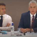 France President Emmanuel Macron (left) Cuban President Miguel Diaz-Canel (right) at the Summit, called by France for a New World Financial Pact. Photo: Prensa Latina/File photo.