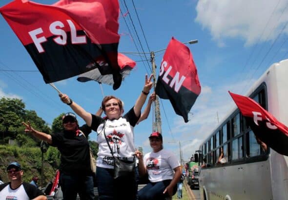Demonstrators show support for the FSLN, the organization which ended the violent US-backed Somoza dictatorship. File photo.