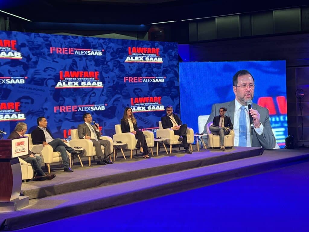 Venezuelan Foreign Minister Yván Gil speaking during the seminar on Lawfare organized in Caracas on Tuesday, June 13, 2023. Photo: Twitter/@indhriana.