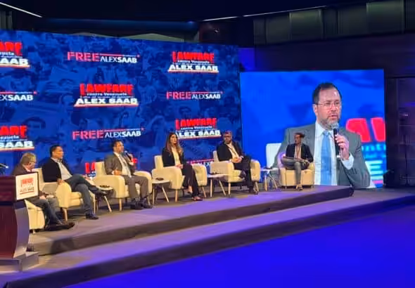 Venezuelan Foreign Minister Yván Gil speaking during the seminar on Lawfare organized in Caracas on Tuesday, June 13, 2023. Photo: Twitter/@indhriana.