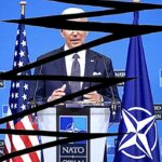 US President Joe Biden with US and NATO flags, all crossed out. Photo: Author.